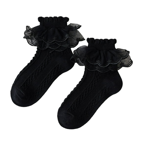 Utlike Girls Ruffle Socks Big Double Lace Turn Cuff Dress Socks Cute Lace Socks For Toddler Size 1-3 Years