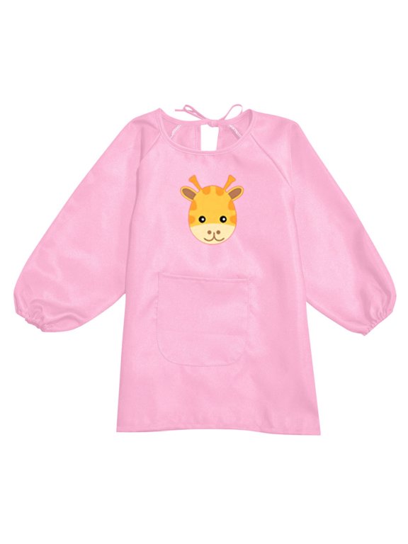 Girls Shirt Art Smock Apron With Pocket For Children Printed Artist Painting Aprons Smocks With Long Sleeve Skin-Friendly Tee Size 4 Years-8 Years Pink