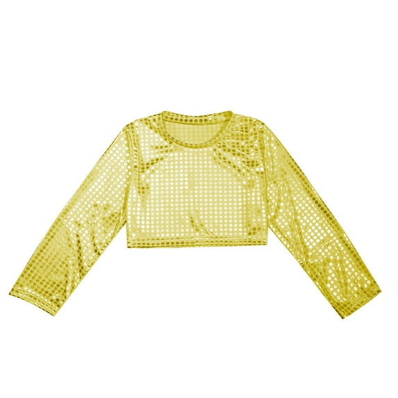 Utlike Girls Shirt Children Dance Polka Sequin Long Sleeved Performance T Shirt Top Festival Party Dress Up Athletic Fit Tee Size 3-4 Years Gold