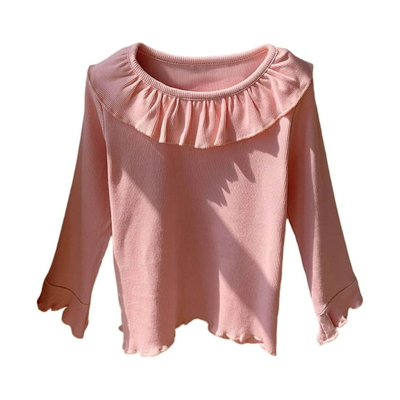 Utlike Girls Shirt Knit Blouse With Collar And Lace Trim Cute Casual Tops For Toddler And Kids Soft Comfortable Stretchy Shirt Versatile Tee Size 4 Years-5 Years Pink