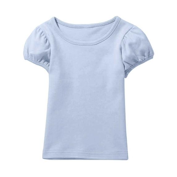 Utlike Girls Shirt Soft Short Sleeve T Shirt Cute Puff Sleeve Top Comfortable Casual For Toddler And Kids Popular Tee Size 12 Years-13 Years Blue