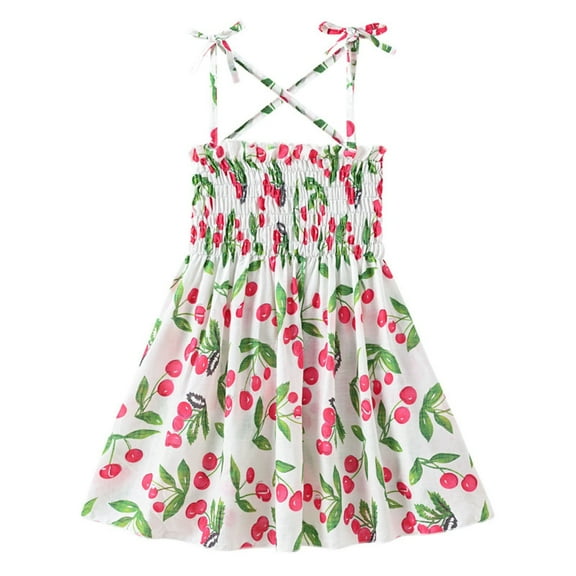 Utlike Girls Spaghetti Strap Dress Kid Ruched Strap Flowers Dress Toddler Sleeveless Floral Princess Dress Little Girl'S Fashionable Sundress Size 2 Years-3 Years