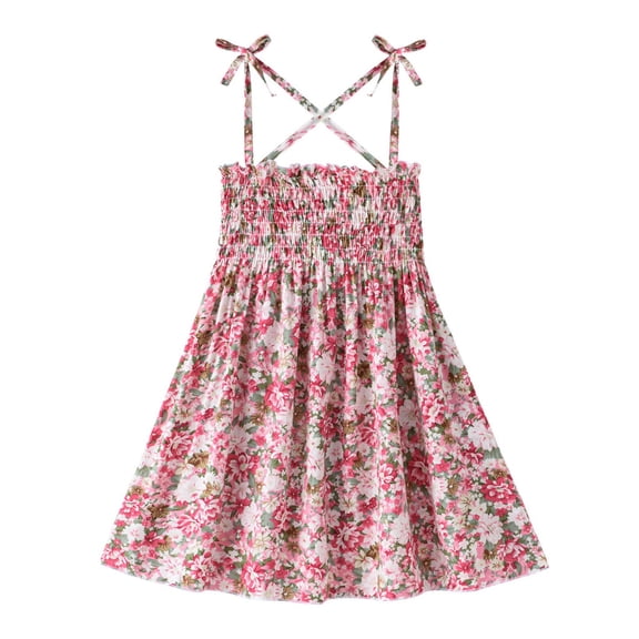 Utlike Girls Spaghetti Strap Dress Kid Ruched Strap Flowers Dress Toddler Sleeveless Floral Princess Dress Little Girls Trend Sun Skirts Size 4 Years-5 Years
