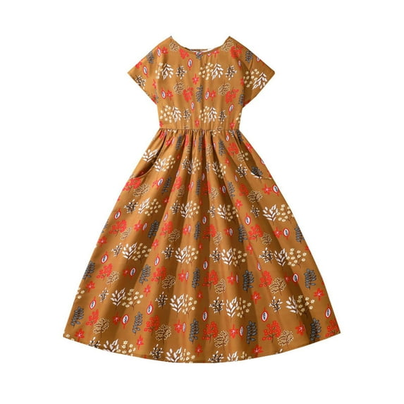 Utlike Girls Summer Dress Casual Fashion Personality Floral Dress Short Sleeve Holiday Dresses Toddler Relaxing Fit Sundress Size 7 Years-8 Years