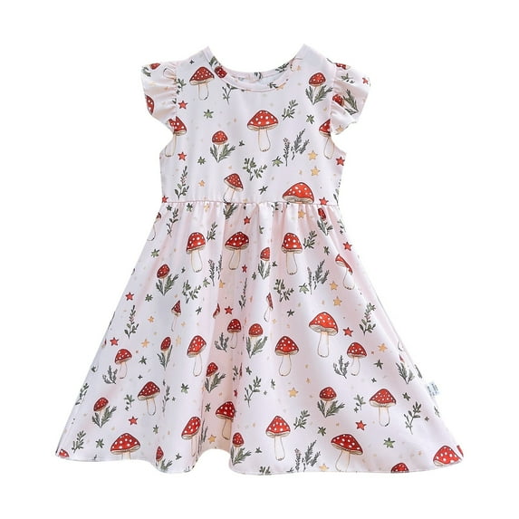 Utlike Girls Summer Dress Children'S Casual Fashion Floral Knee Length Butterfly Sleeves Dress Casual Toddler New Trendy Sundress Size 4 Years-5 Years