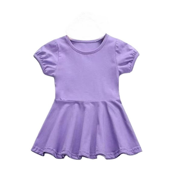 Utlike Girls Summer Dresses Casual Dress For Baby Toddler GirlsSolid Color Elastic Waist Outdoor Play Dress Purple Relaxing Fit Sundress Size 2 Years-3 Years