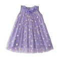 thumbnail image 1 of Utlike Girls Summer Dresses Floral Sleeveless Mesh Dress With For Casual Beach School Party Spring Outfit Toddler Kids Purple Leisure Fit Sundress Size 4 Years-5 Years, 1 of 4
