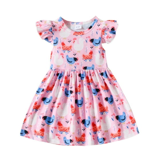 Utlike Girls Summer Dresses Toddler Butterfly Sleeves Cartoon Holiday Dance Party Dresses Elegant Sundress For Little Girls Size 6 Months-12 Months