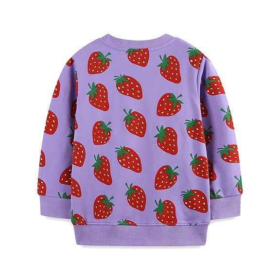 Utlike Girls Sweatshirt Autumn Children'S Cartoon Strawberry Printed Round Neck Hoodie Casual Base Popular Top Activewear Purple 6-7 Years
