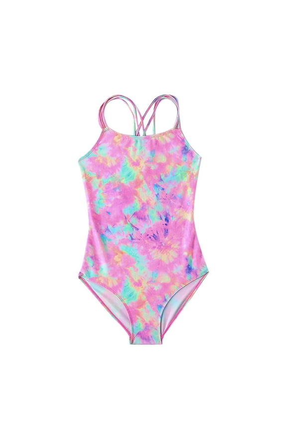 Girls Swimwear Big Kids Summer Swimsuit All Color Tie Dye Style Rainbow Color Hot Spring Swimsuit Beach Swimsuit Cute Beach Bathing Suit For Sweet Girls Size 7 Years-8 Years