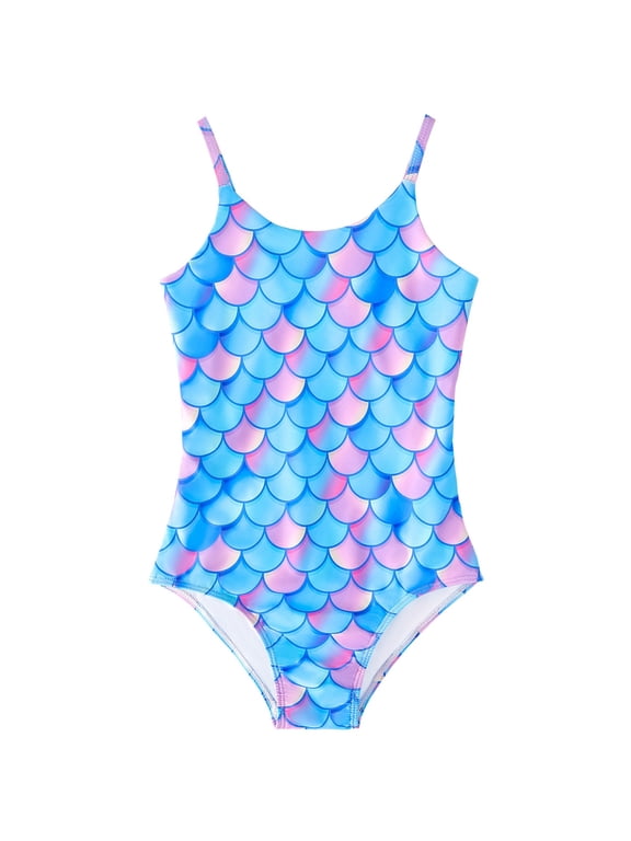 Girls Swimwear Children's Swimsuit Fish Scale Hot Spring Big Child Swimsuit Adjustable Girls Beach Bathing Suit Size 4 Years-5 Years