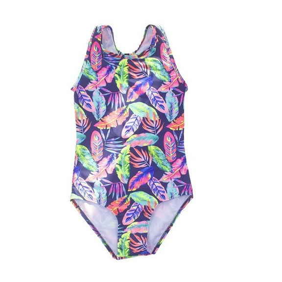 Utlike Girls Swimwear Feather Print Big Children's One-Piece Swimsuit New Backless Children's Swimsuit Bathing Suit Girls Matching Swimsuit Size 9 Years-10 Years