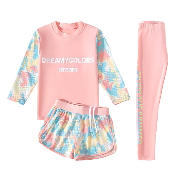 Utlike Girls Swimwear Kids 3 Piece Swimsuit Long Sleeve Swim Shirt With Trunks Pants Rash Guard Set Upf 50+ Swimwear For Swimming Lessons Size 11 Years-12 Years