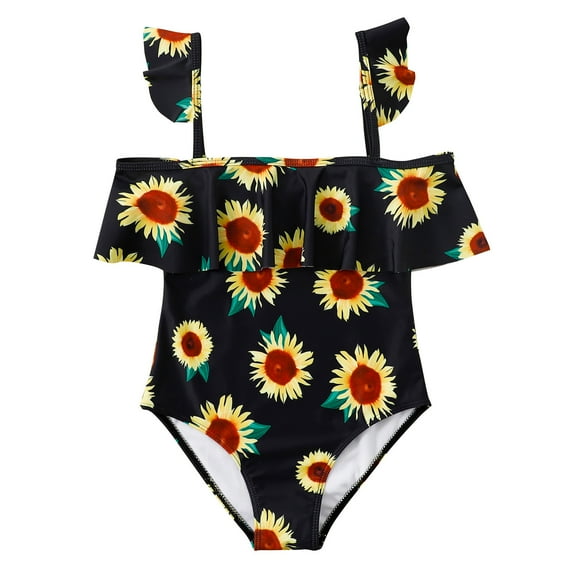 Utlike Girls Swimwear Ruffles Swimwear Outfits Hollow Bikini Summer Kids Swimwear Floral Print One-Piece Swimsuit Adjustable Girls Beach Bathing Suit Size 7 Years-8 Years