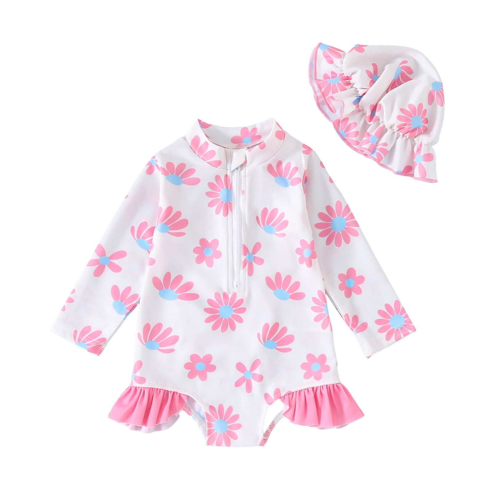 Toddler Girls Swimsuit , Floral Frill + Ties, from 12 months-12 years