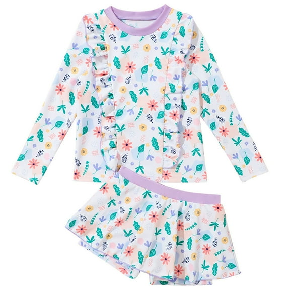 Utlike Girls Swimwear Toddler Summer Long Sleeved Swimsuit 2 Piece Baby Swimsuit Children's Swimsuit Suit Separate Swimsuit Cute Beach Bathing Suit For Sweet Girls Size 4 Years-5 Years