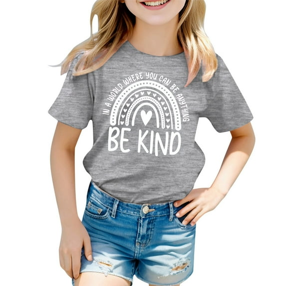 Utlike Girls T-Shirt Fashion Casual Breathable Printed Round Neck T Shirt Size 4 Years-5 Years Grey