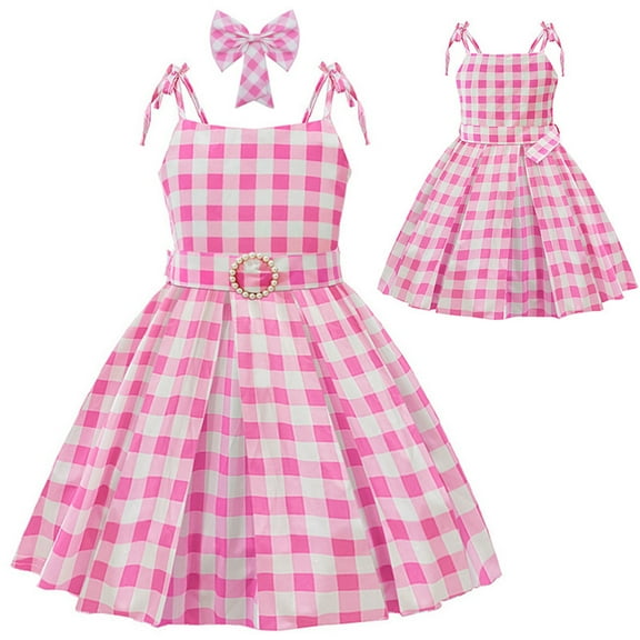 Utlike Halloween Girls Dresses Strap Plaid Waist Cinching Dress With Headband 2 Pcs Girl Comfort Fit Sundress For Everyday Wear Size 2 Years-3 Years