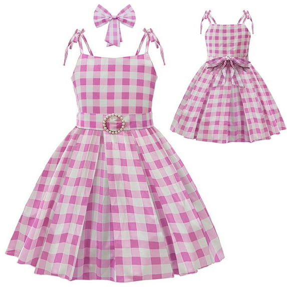 Utlike Halloween Girls Dresses Strap Plaid Waist Cinching Dress With Headband 2 Pcs Girl Comfort Fit Sundress For Everyday Wear Size 3 Years-4 Years