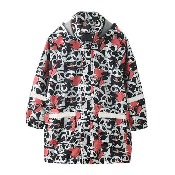 Utlike Kids Rain Jacket Girls Hooded Waterproof Raincoat Cartoon Print Rain Dungarees Wearing A Waterproof Raincoat Outside Size 2 Years-3 Years