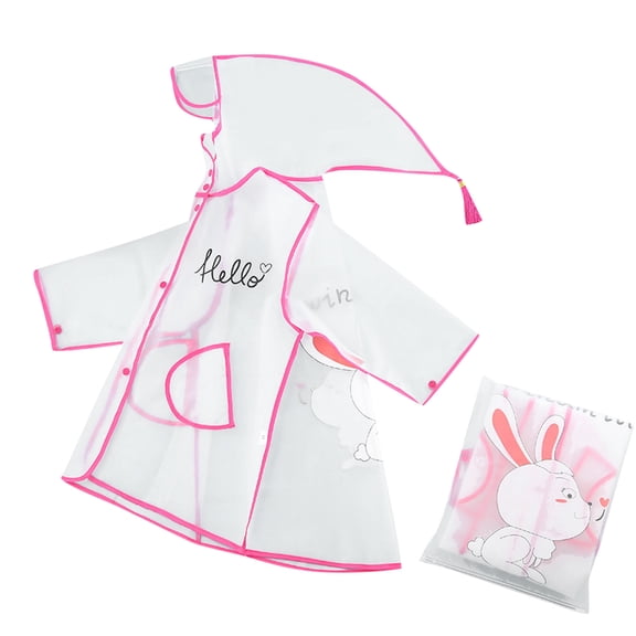 Utlike Kids Rain Poncho Waterproof Raincoat Boy Girl Cartoon Rabbit Pattern Eva Transparent Poncho With Hat Fashion Transparent Practical Rainy Wear Size 2 Years-3 Years