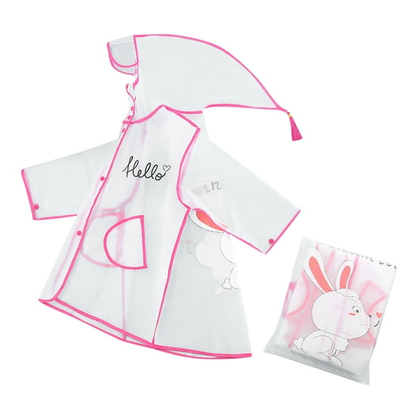 Utlike Kids Rain Poncho Waterproof Raincoat Boy Girl Cartoon Rabbit Pattern Eva Transparent Poncho With Hat Fashion Transparent Wearing A Waterproof Raincoat Outside Size 3 Years-4 Years