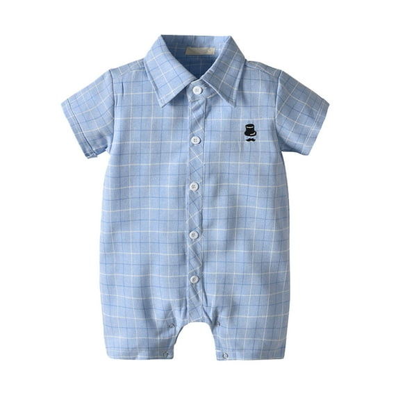 Utlike Jumpsuit Baby Boy Clothes Short Sleeve Plaid Round Neck Gentleman Romper Fashion Playsuits Size 3 Months-6 Months