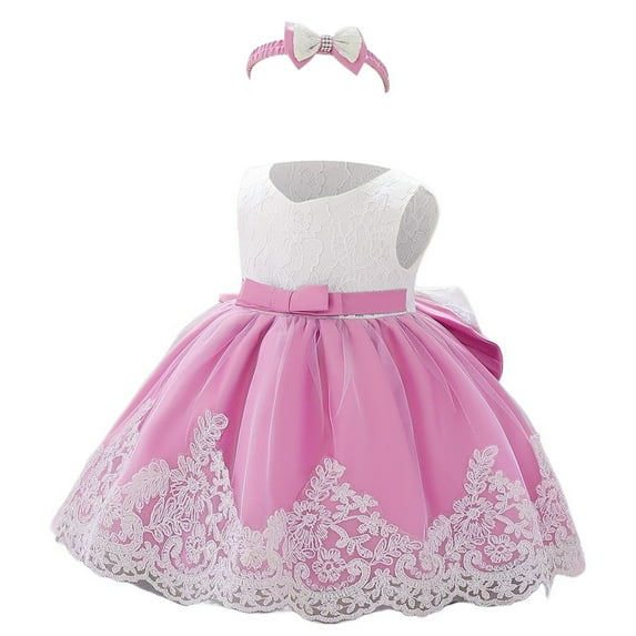 Utlike Summer Dress For Baby Girls Pageant Lace Dress Bowknot Flower Dresses Wedding Tutu Gown First Birthday Outfit Holiday Sundress Size 12 Months-18 Months