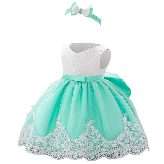 Utlike Summer Dress For Baby Girls Pageant Lace Dress Bowknot Flower Dresses Wedding Tutu Gown First Birthday Outfit Versatile Sundress Size 18 Months-24 Months