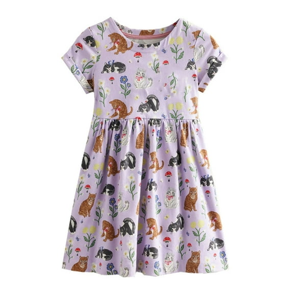 Utlike Summer Dress For Girls Casual Short Sleeve Animal Print Princess Dress Comfortable Loose Fit Daily Wear Spring Fall Popular Sundress For Girl Size 5 Years-6 Years