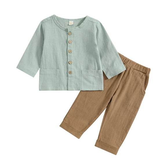 Utlike Toddler Boys Clothing Sets Linen Solid Color Long Sleeve T Shirt Top Elastic Waist Pants Outfit Athletic Clothes For Kids Size 4 Years-5 Years