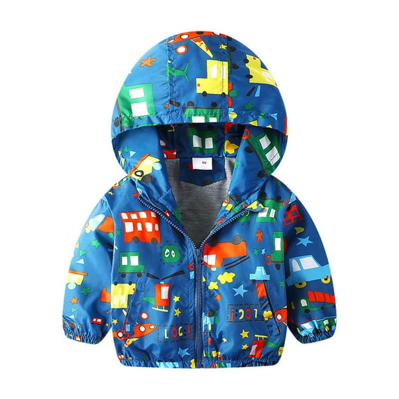 Utlike Toddler Boys Jacket Kids Baby Car Print Jacket Zipper Hooded Windproof Windbreaker Back To School For Boys Athletic Fit Size 1 Years-2 Years
