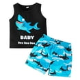 thumbnail image 1 of Utlike Toddler Boys Outfits Sets Short Sleeve Casual Cartoon Prints Tops Holiday Vest T Shirt Short Pants Suit Boys Clothing Sets For Dailywear Size 9 Months-12 Months, 1 of 9