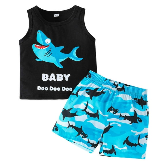 Utlike Toddler Boys Outfits Sets Short Sleeve Casual Cartoon Prints Tops Holiday Vest T Shirt Short Pants Suit Boys Clothing Sets For Dailywear Size 9 Months-12 Months