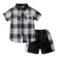 thumbnail image 1 of Utlike Toddler Boys Outfits Sets Short Sleeve Patchwork Plaid Prints T Shirt Tops Shorts Gentleman Outfits Boys Graphic Set Size 3 Years-4 Years, 1 of 3