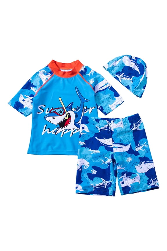 Toddler Boys Swimwear Swimsuit 3 Piece Swim Set Short Sleeve Swim Shirt Swim Trunks Rash Guard Bathing Suits Hypoallergenic Boys Swimsuits For Sensitive Skin Size 4 Years-5 Years