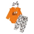 thumbnail image 1 of Utlike Toddler Infant Girls Outfits Cartoon Pumpkin Ghostface Embroidery Printing Long Sleeve Romper Tops Trousers Headband 3 Pack Children'S Clothing Girl Trendy Clothing Set Size 6 Months-12 Months, 1 of 8