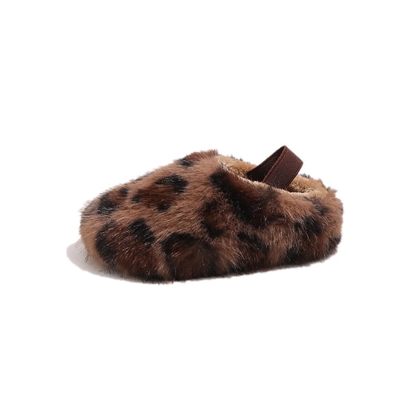 Utlike Toddler Slippers Winter House Slippers Girls Leopard Print Slip On Warm Cozy Lined Shoes Round Toe Soft Sole Indoor Shoes Size 2Y-2.5Y