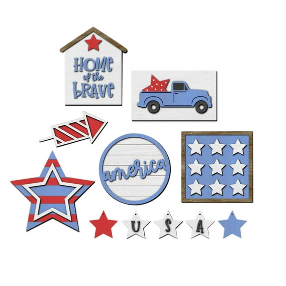 Utoimkio 11Pcs 4th of July Tiered Tray Decor Independence Day Decorations Patriotic Red White Blue Wooden Signs Farmhouse Rustic Decor for Memorial Day Home Party Supplies