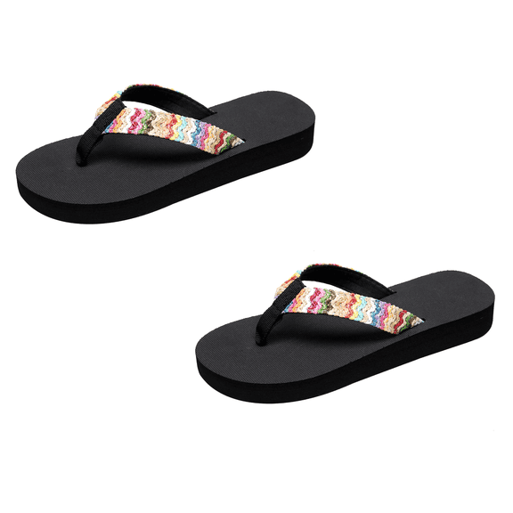 Utoimkio 2 Pairs Thong Flip Flops Sandals for Women Summer Casual Beach Flat Sandals for Women Wide Width Summer Casual Walking Shoes