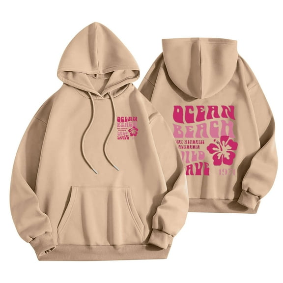 Utoimkio 2025 Graphic Hoodies for Women Cute Pullover Long Sleeve Sweatshirts for Women Loose Fit Letter Printed Hooded Tops with Pockets Fall Winter Clothes