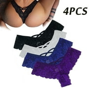 Utoimkio 4 Pack Lace G String Thongs for Women Sexy Underwear Low Rise Women's Thong Cotton Panties for Ladies