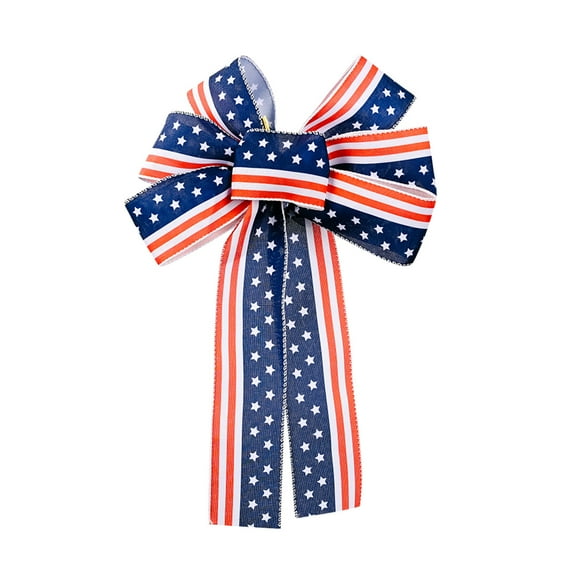 Utoimkio Clearance 4th of July Patriotic Bow Memorial Day Red White and Blue Star Burlap Wreath American Flag Bows for Indoor Outdoor Tree Topper Independence Day Decoration Party Supplies