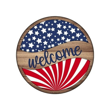 Utoimkio 4th of July Welcome Door Sign Decorations,American Flag Hanging Ornaments Independence Day Welcome Sign for Front Door Porch Wall Window Decor