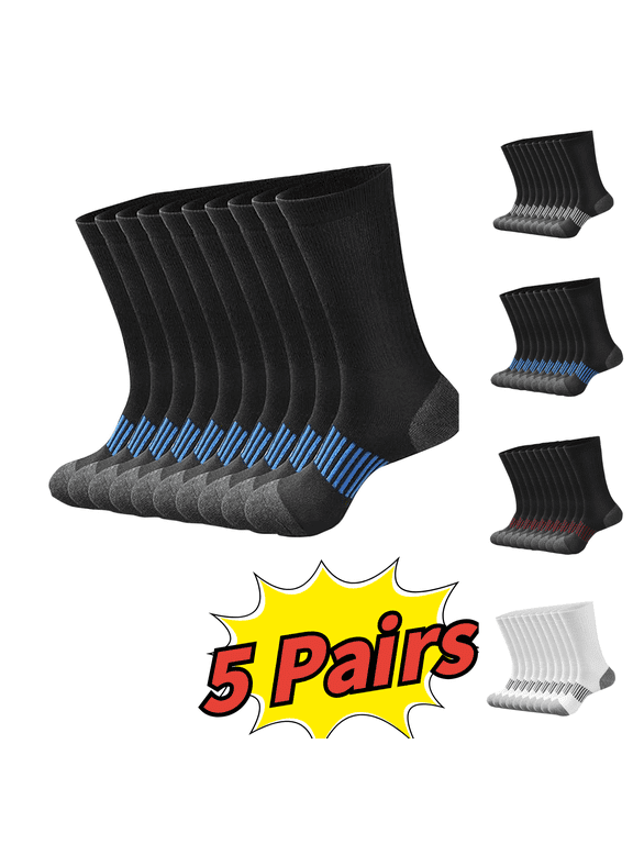5 Pairs Outdoor Crew Socks Cushioned Breathable for Men,Arch Support,Elastic Cuff Seamless Stitching for Running,Training and Daily Wear