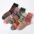 thumbnail image 1 of Utoimkio 5 Pairs Unisex Cute Striped Print Winter Cotton Socks Casual Cozy Warm Crew Socks Home Indoor Non-slip Slipper Socks for Women and Men, 1 of 9