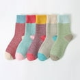 thumbnail image 1 of Utoimkio 5 Pairs Unisex Cute Striped Print Winter Cotton Socks Casual Cozy Warm Crew Socks Home Indoor Non-slip Slipper Socks for Women and Men, 1 of 9