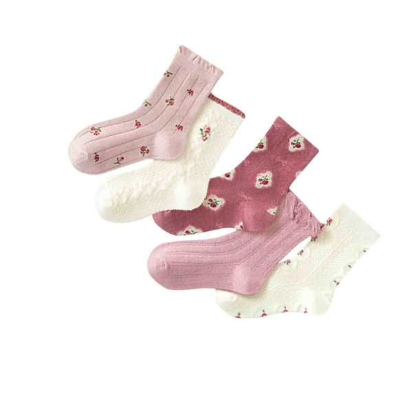 Utoimkio 5Pairs Toddler Boy Girls Cotton Crew Socks Baby Cute Print Floor Socks