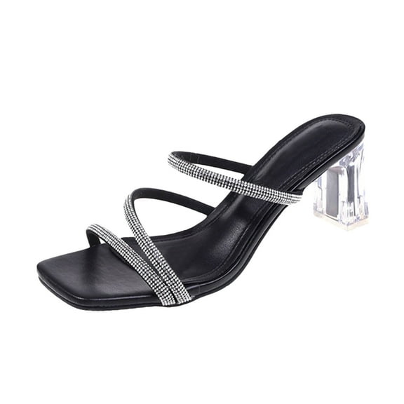 Utoimkio Ankle Straps Sandals for Women Summer Head Women's Shoes Rhinestone Thick Heel Sandals