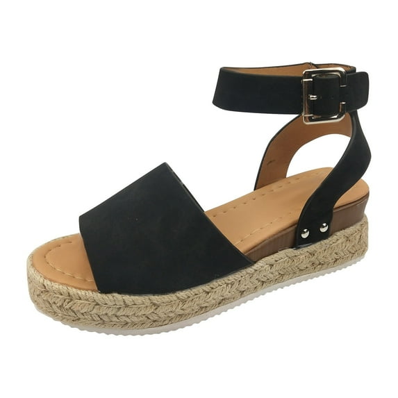 Utoimkio Ankle Straps Sandals for Women Woman Summer Sandals Open Toe Casual Platform Wedge Shoes Casual Canvas Shoes